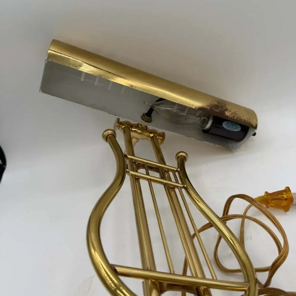 Vtg Musical Harp Lyre Shaped Brass Desk Piano Lamp 16” Tall *